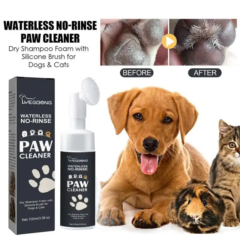 Effortless Paw Cleaning: 100ml Waterless Pet Shampoo Foam with Brush for Dogs and Cats