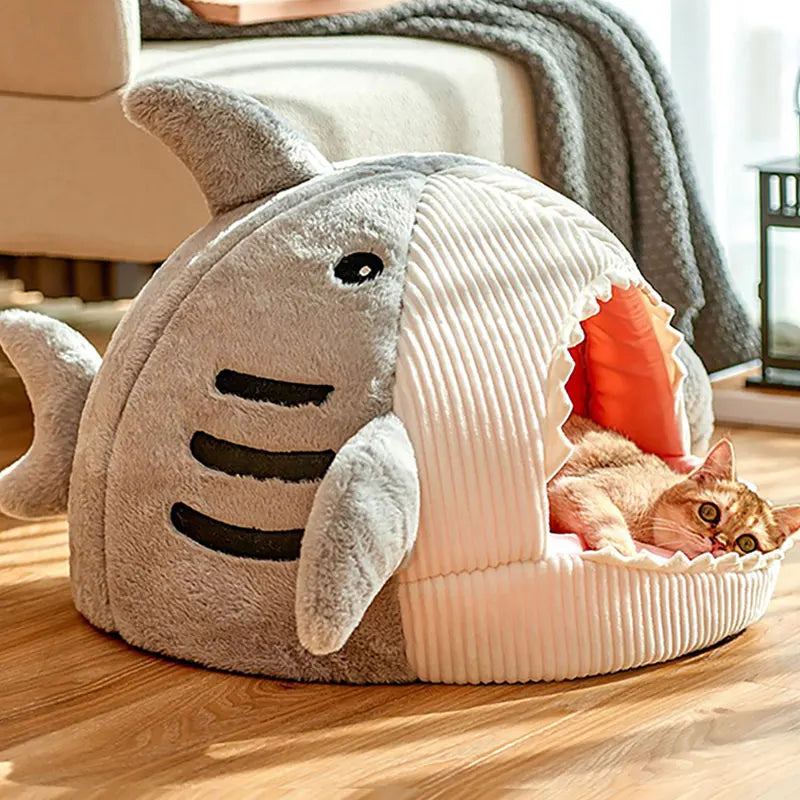 Snuggle Up in Style with Our Cartoon Shark Cat Bed - The Perfect Cozy Retreat for Your Feline Friend!