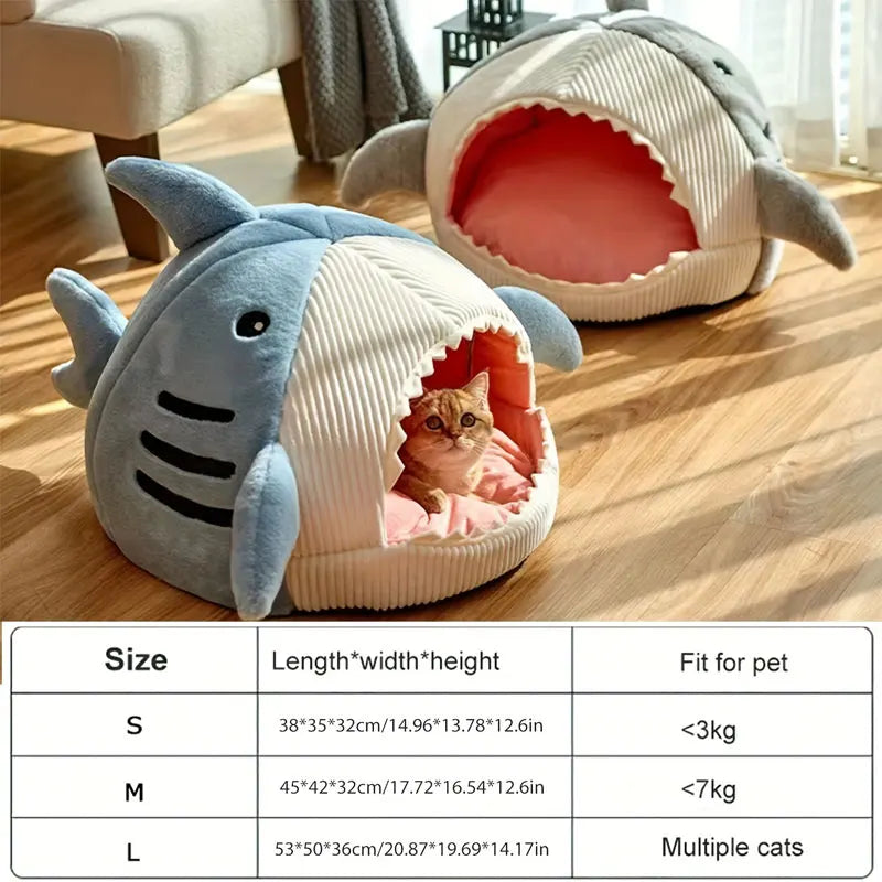 Snuggle Up in Style with Our Cartoon Shark Cat Bed - The Perfect Cozy Retreat for Your Feline Friend!