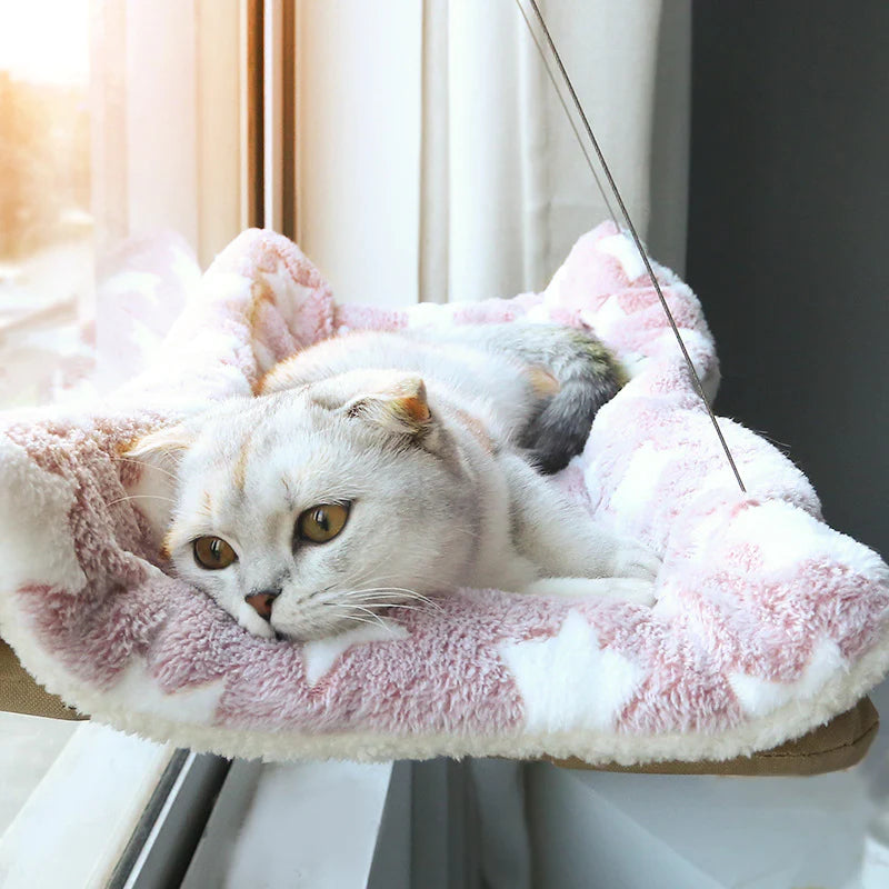 Elevate Your Cat's Comfort with Our Stylish Hanging Cat Bed Hammock - Perfect for Sunbathing and Play!