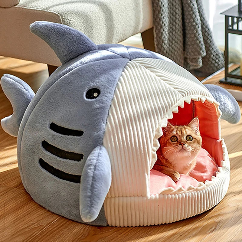 Snuggle Up in Style with Our Cartoon Shark Cat Bed - The Perfect Cozy Retreat for Your Feline Friend!