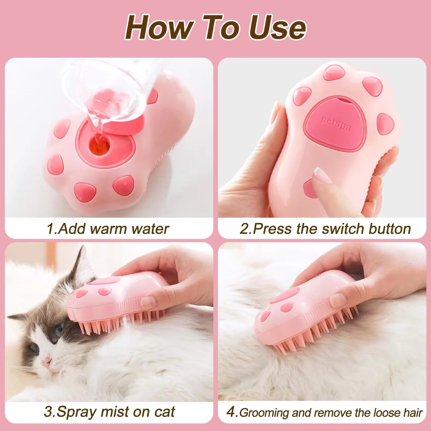 Transform Your Pet's Grooming Routine with the 3-in-1 Electric Cat & Dog Steam Brush - Effortless Hair Removal and Relaxing Massage!