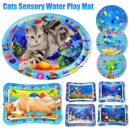 Interactive Cats Sensory Water Play Mat - Fun Inflatable Bed for Playtime with Fish Design