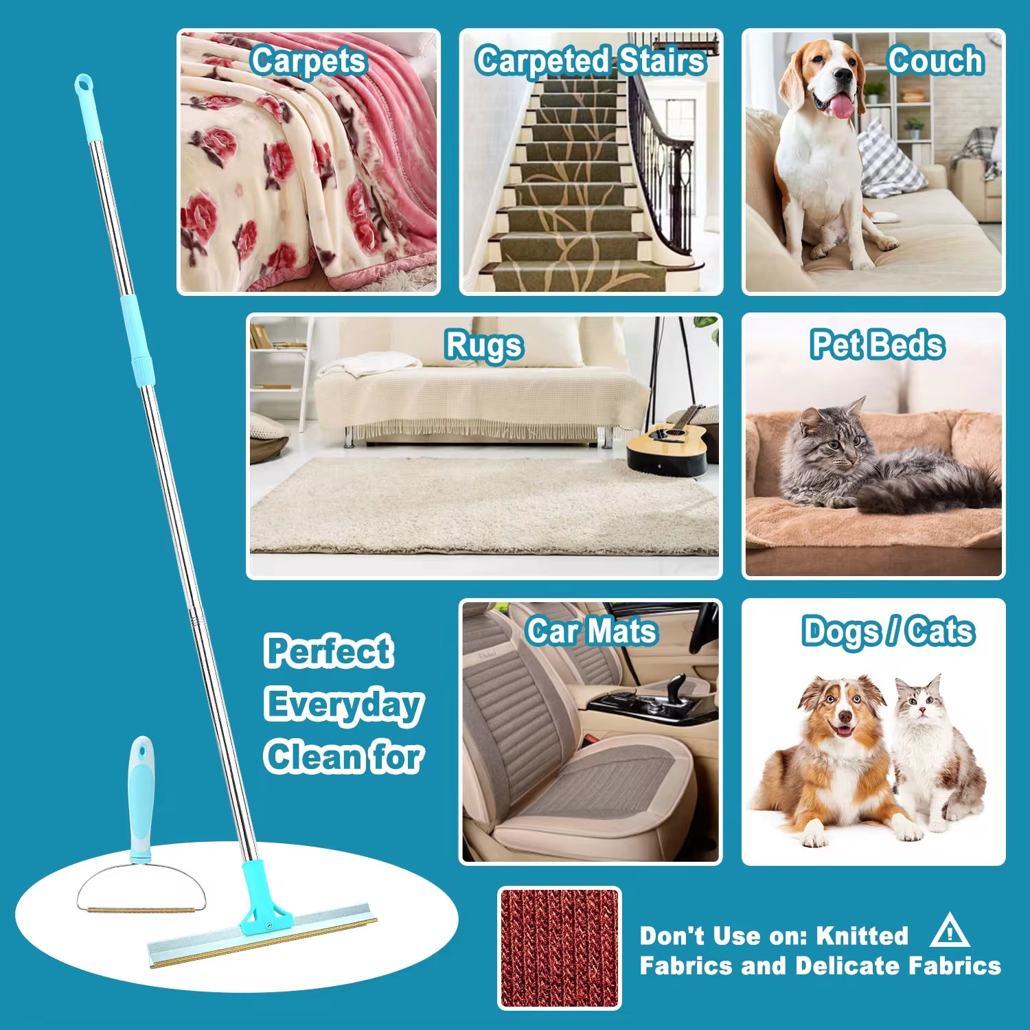 Say goodbye to pet hair! 🐾✨ Grab our adjustable carpet rake set for easy pet hair removal from floors and furniture! 💖🐶🐱 #PetCare #FurFreeHome
