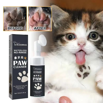 Effortless Paw Cleaning: 100ml Waterless Pet Shampoo Foam with Brush for Dogs and Cats